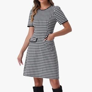 Classic Black and White Houndstooth Dress